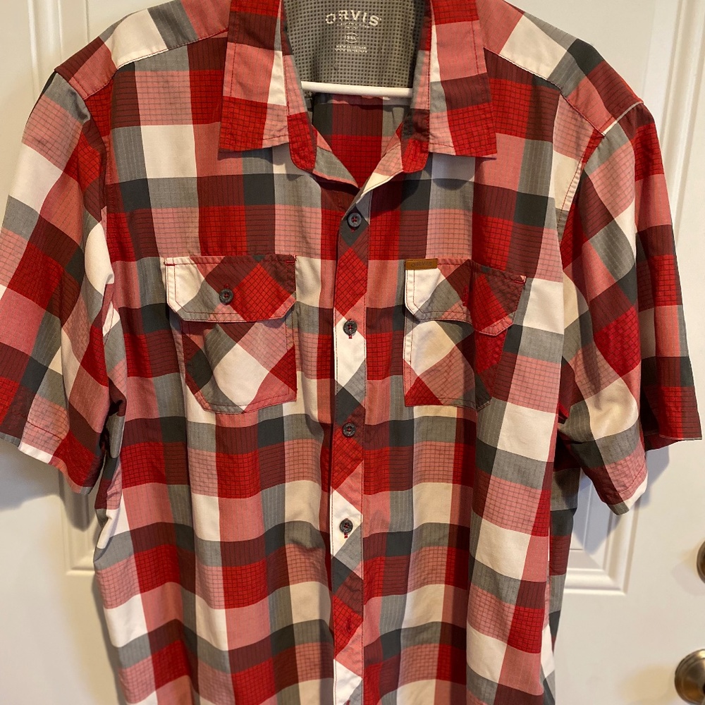 Orvis Red plaid short sleeve fishing shirt